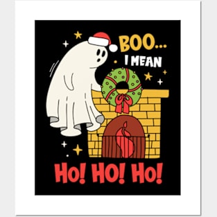 Boo I Mean Ho Ho Ho Halloween Ghost Funny Christmas Posters and Art